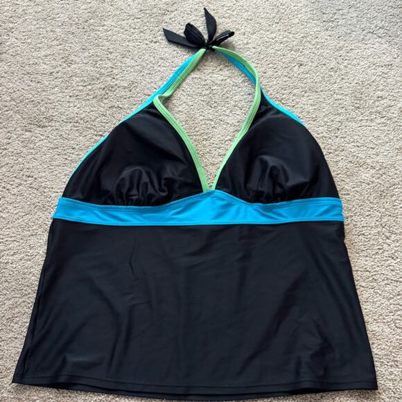 a.n.a Black Tankini Top Swimwear Women’s Plus Size 16W Halter Top Style Ties - Picture 1 of 10